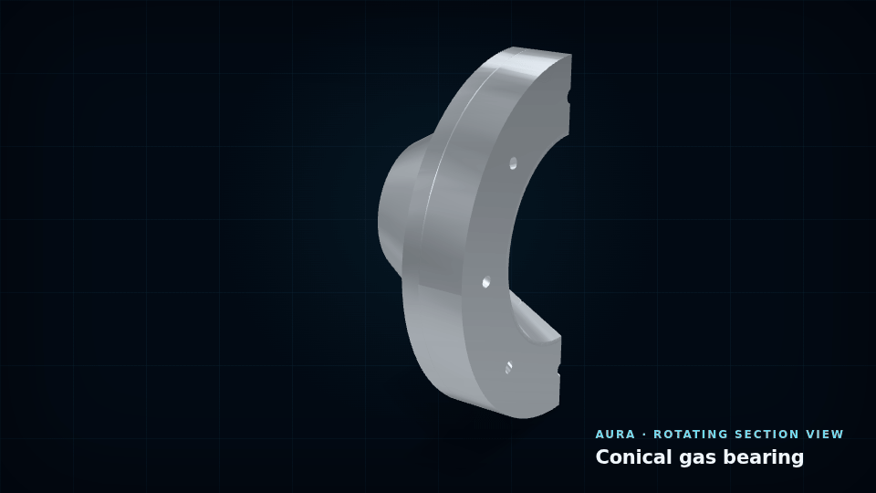 Rotating section view of conical gas bearing architecture