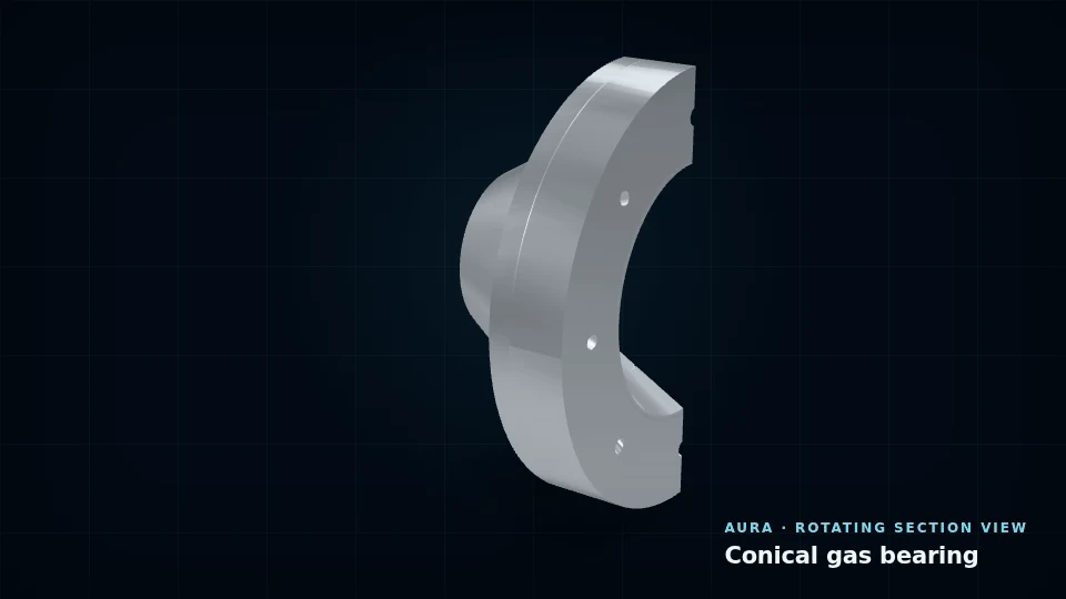 Rotating section view of an adjustable conical gas bearing