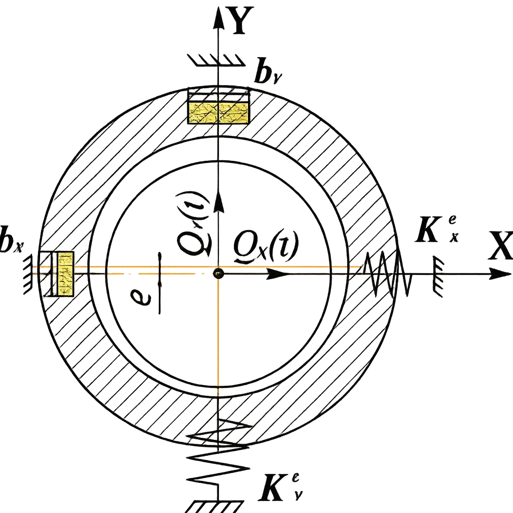 Engineering schematic showing support reactions and equivalent stiffness directions